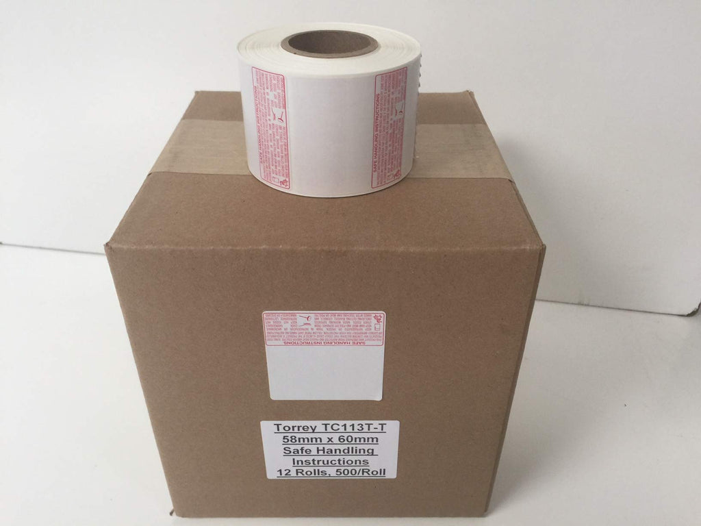 Torrey W-Label Safe Handling Instruction Labels, 58mm x 60mm, 500/Roll, 12 Rolls/Case, Tor Rey