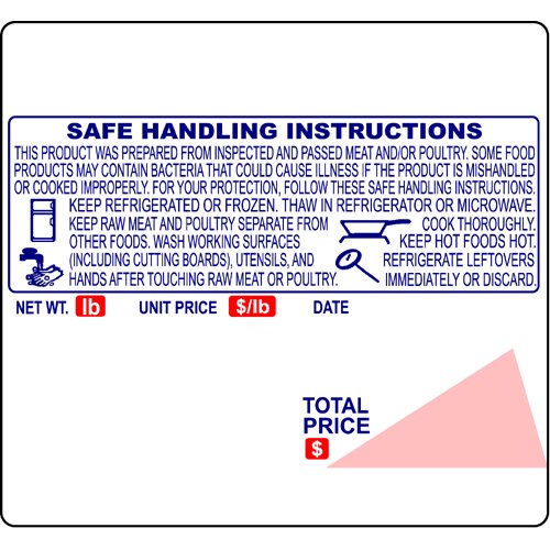 Ishida IL-4164, Safe Handling, UPC, 64 mm x 59 mm (2.520” x 2.323”), 625 Labels/Roll, 12 Rolls/Case, 14 lb/Case, 9 x 9 x 9 in. Case (23 x 23 x 23 cm Case.)