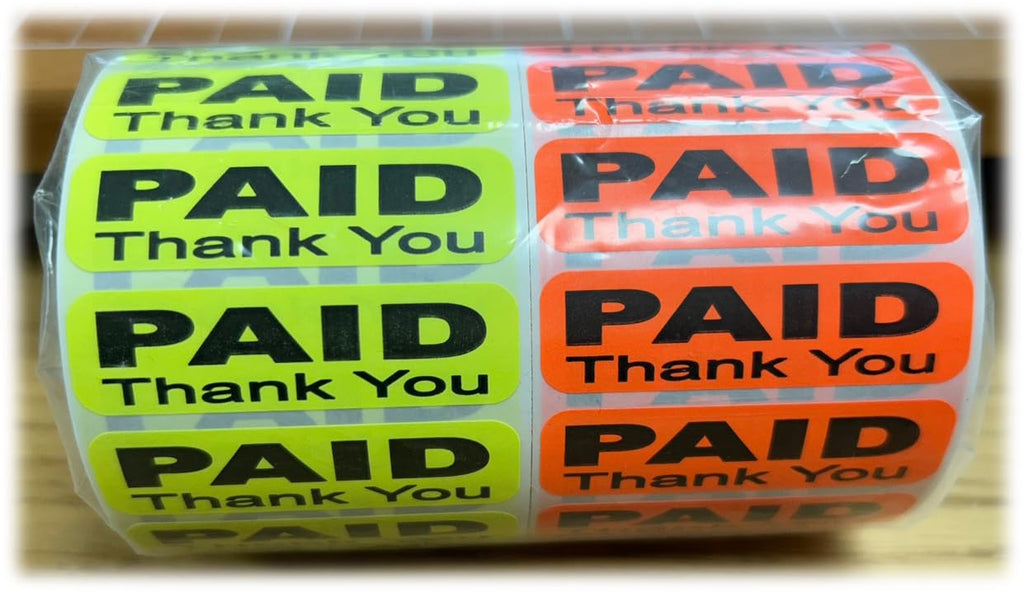 Paid Thank You Label Sticker, Self-Adhesive Retail Merchandise Labels - 2" Width by 0.5" Height 1000 Pack **Made in USA**