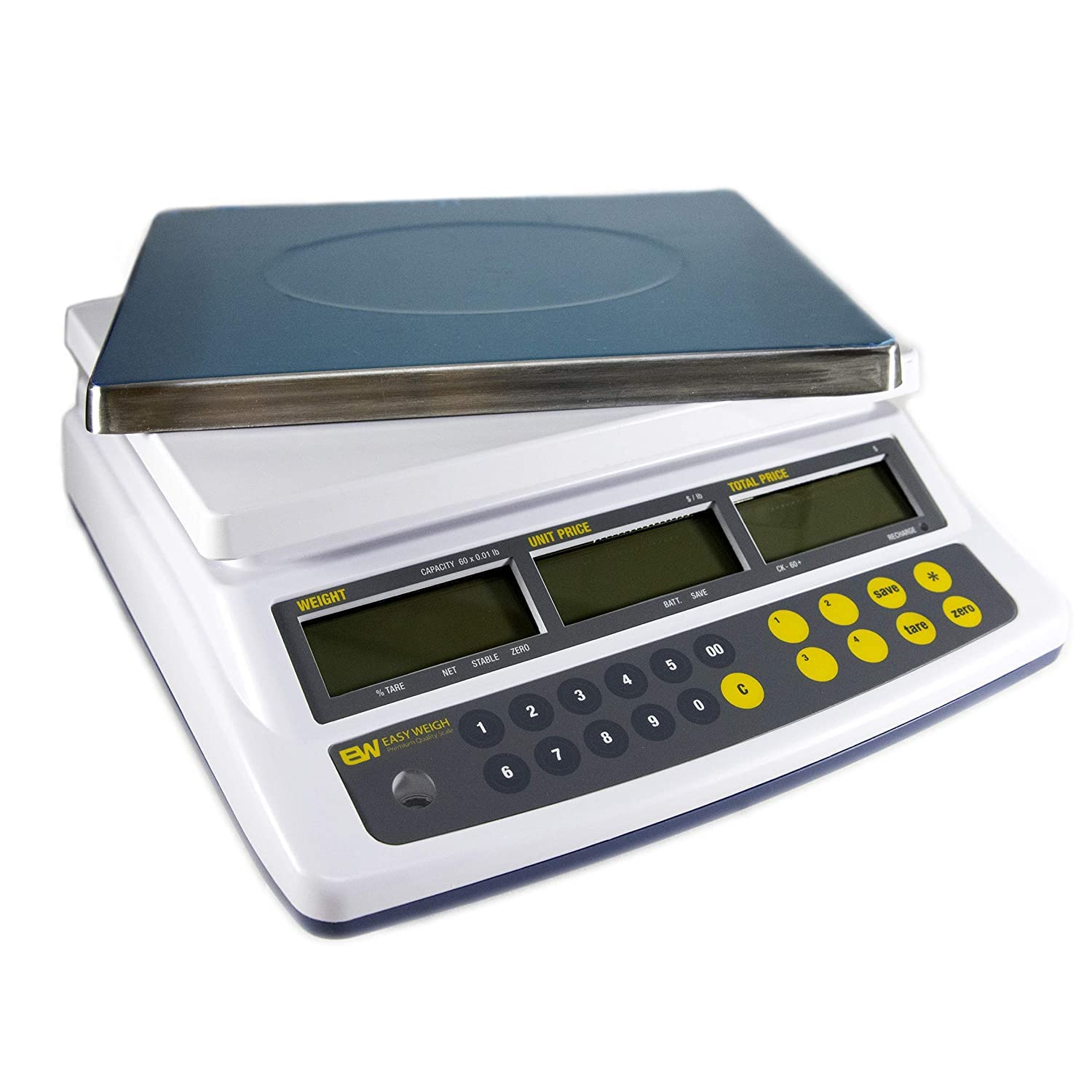 Easy Weigh CK Series Digital Price Computing Scale Rechargeable Battery Operated, NTEP Approval Class III, LCD Display, Portable Compact, Stainless Steel Platter