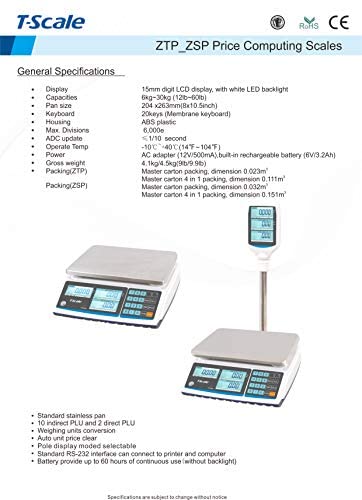 Price Computing Scale T-Scale ZTP Weighing Scale NTEP Legal for Trade Pole Display Type
