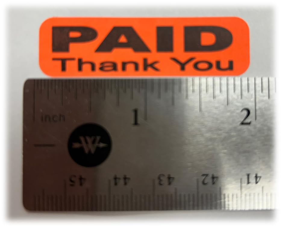 Paid Thank You Label Sticker, Self-Adhesive Retail Merchandise Labels - 2" Width by 0.5" Height 1 Roll 1000 Label Pack Made in USA