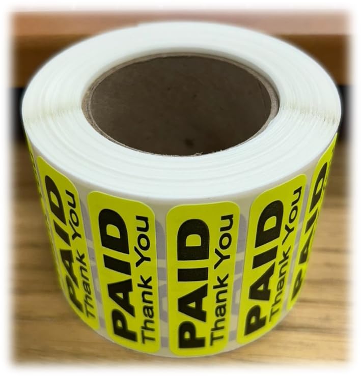Paid Thank You Label Sticker, Self-Adhesive Retail Merchandise Labels - 2" Width by 0.5" Height 1 Roll 1000 Label Pack Made in USA