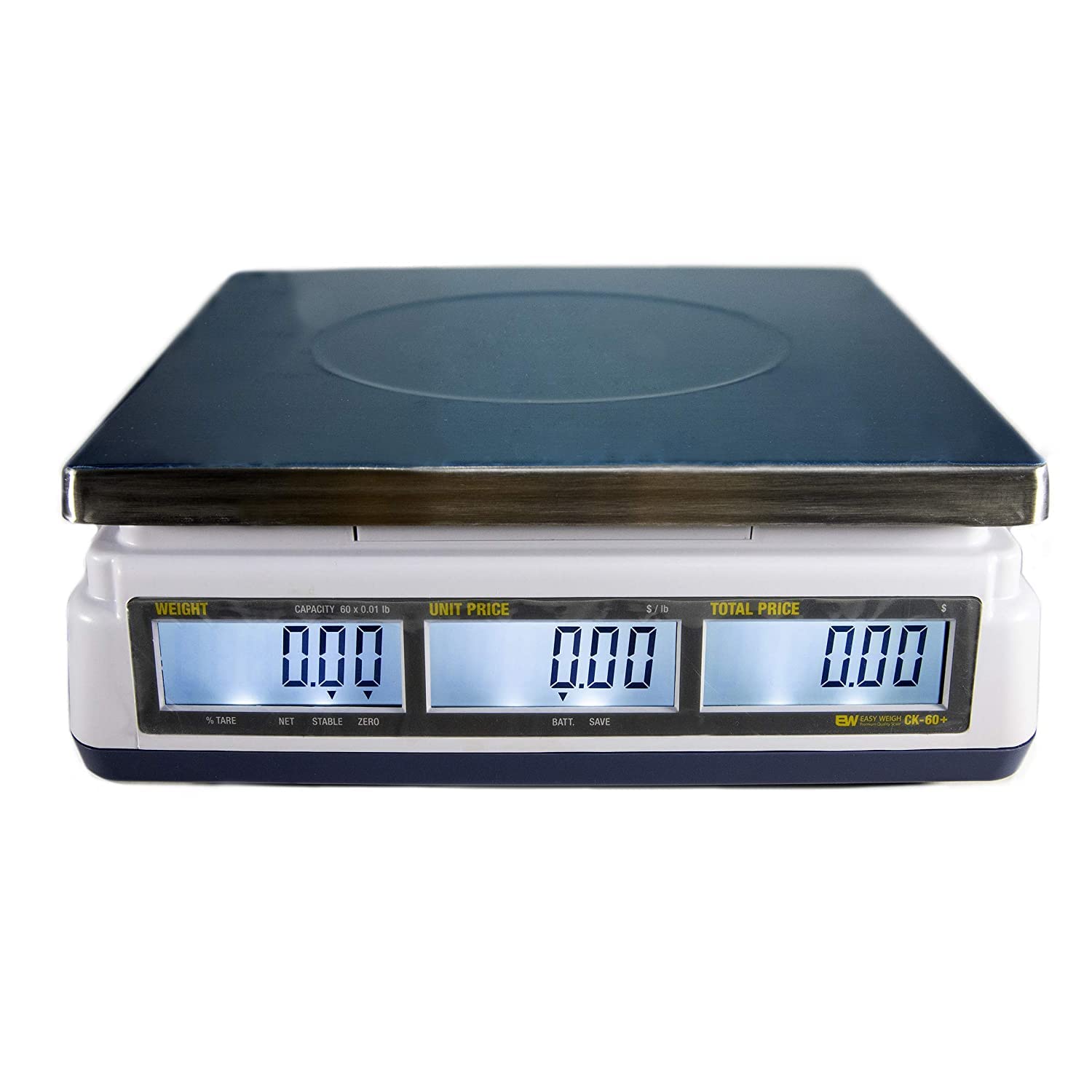 Easy Weigh CK Series Digital Price Computing Scale Rechargeable Battery Operated, NTEP Approval Class III, LCD Display, Portable Compact, Stainless Steel Platter