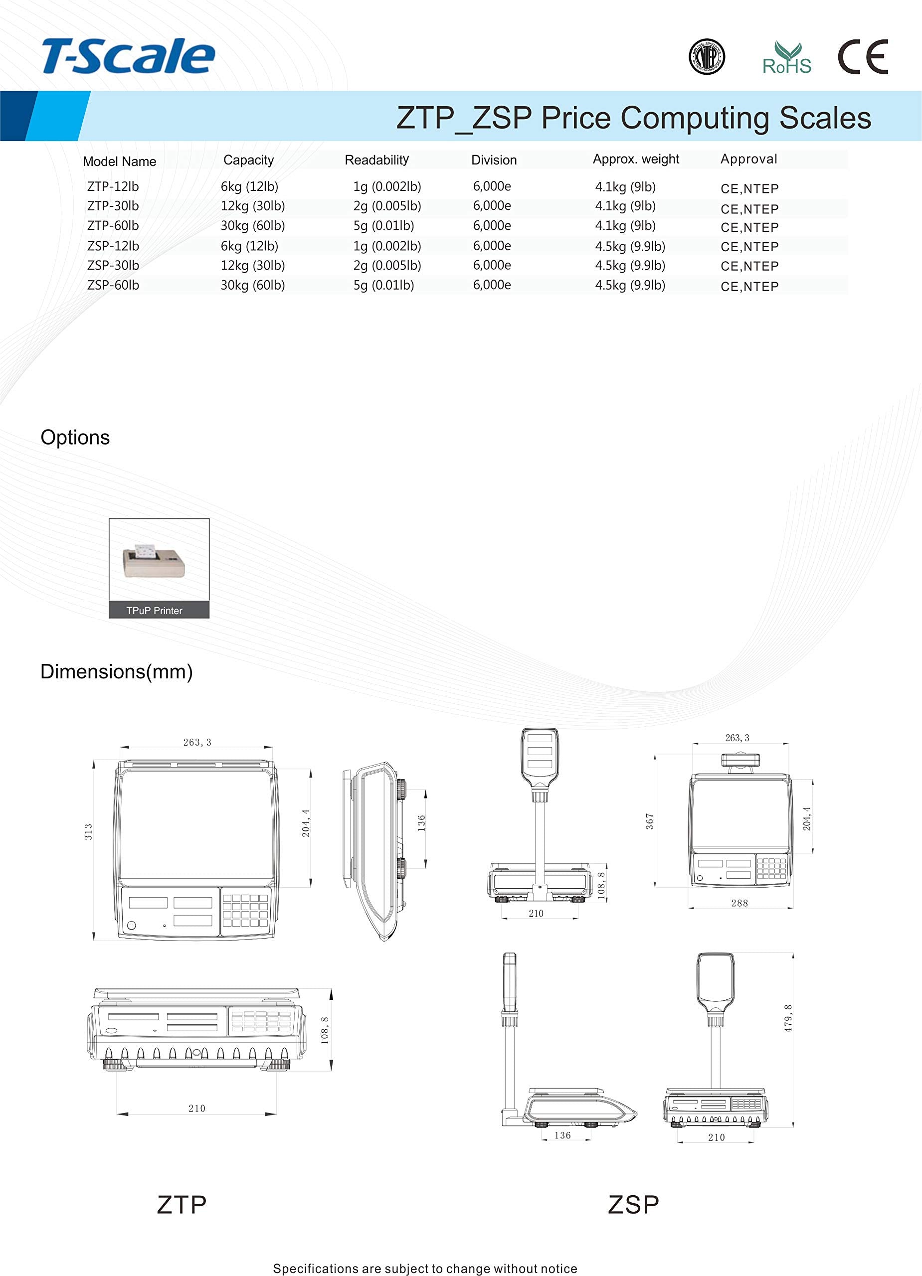 Price Computing Scale T-Scale ZTP Weighing from 0.002lbs up to 30lbs NTEP Legal for Trade Base Model