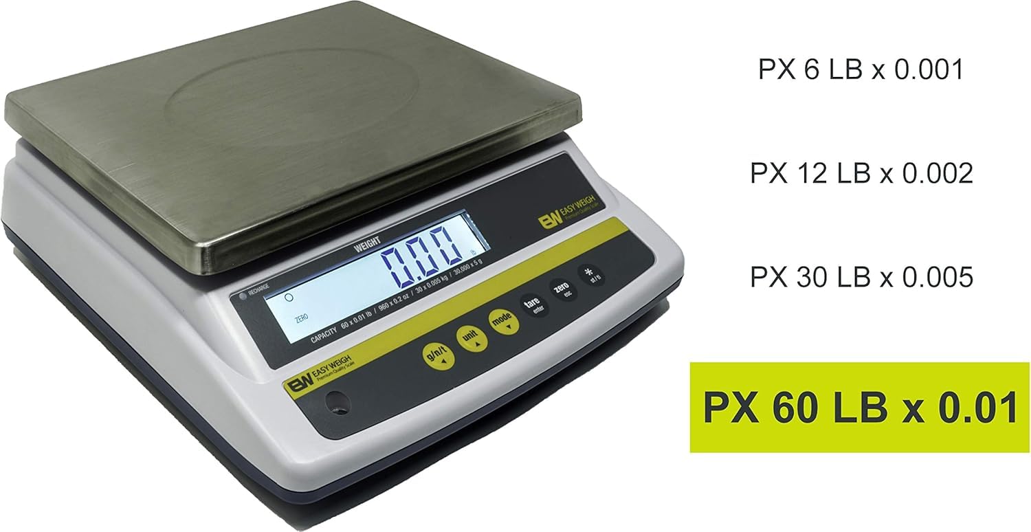 Easy Weigh PX Portion Control Digital Scale Rechargeable Battery Operated Power Cable Included LCD Display Stainless Steel Platter KG Grams OZ Kitchen Deli Produce Electronic NTEP Certified