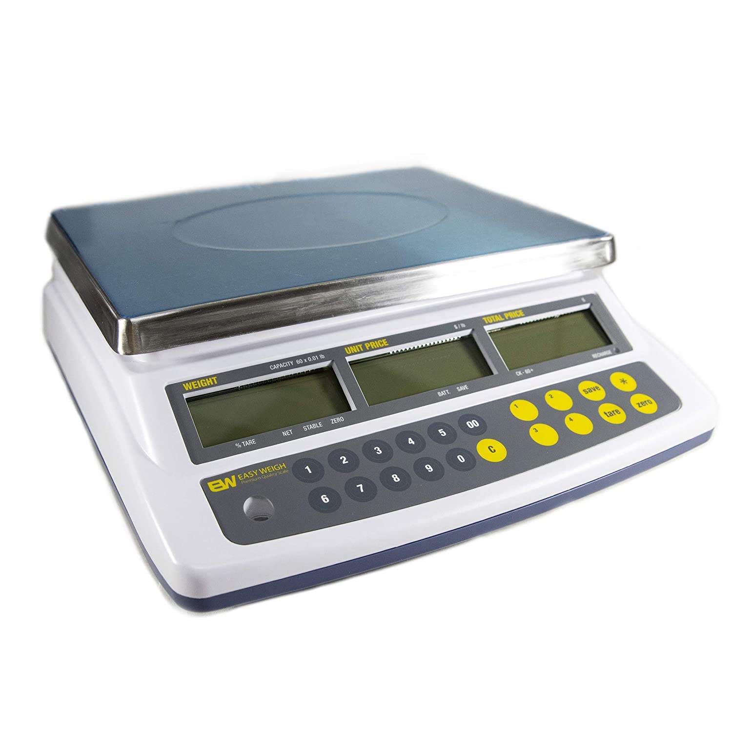 Easy Weigh CK Series Digital Price Computing Scale Rechargeable Battery Operated, NTEP Approval Class III, LCD Display, Portable Compact, Stainless Steel Platter