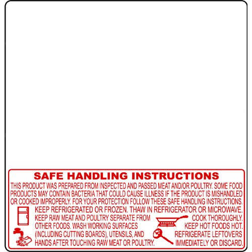 TR-8045 thermal scale labels 58mm x 60mm with safe handling instructions for meat departments